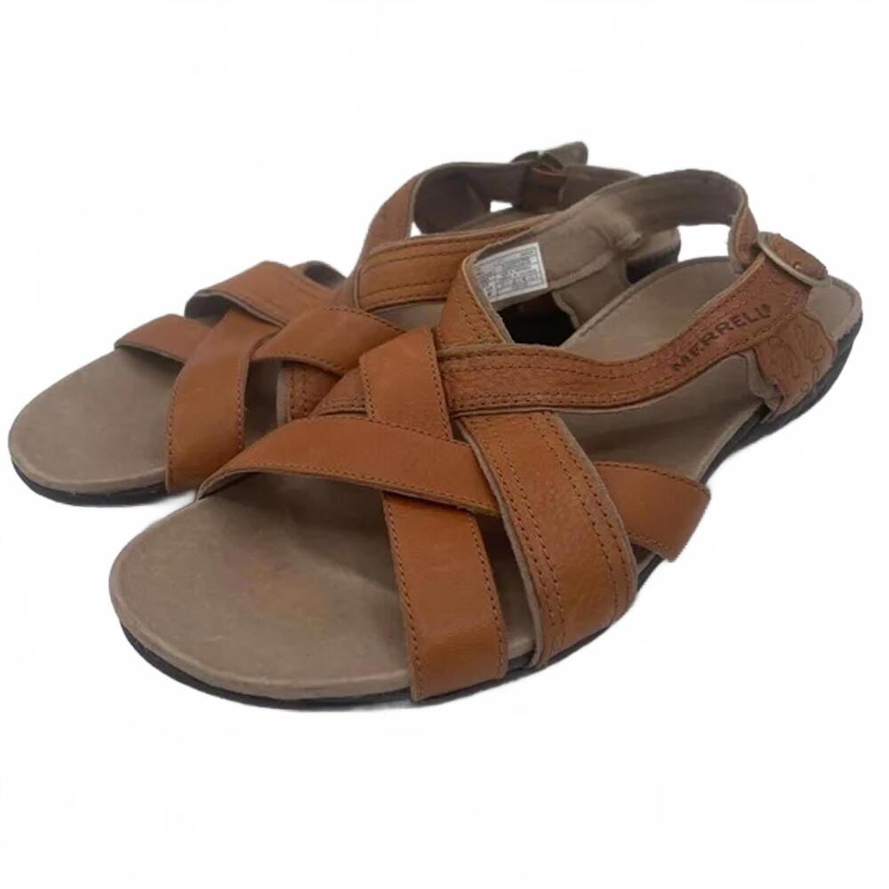 Merrell Bassoon Strappy Tan Leather Sandals Women’s Size 8